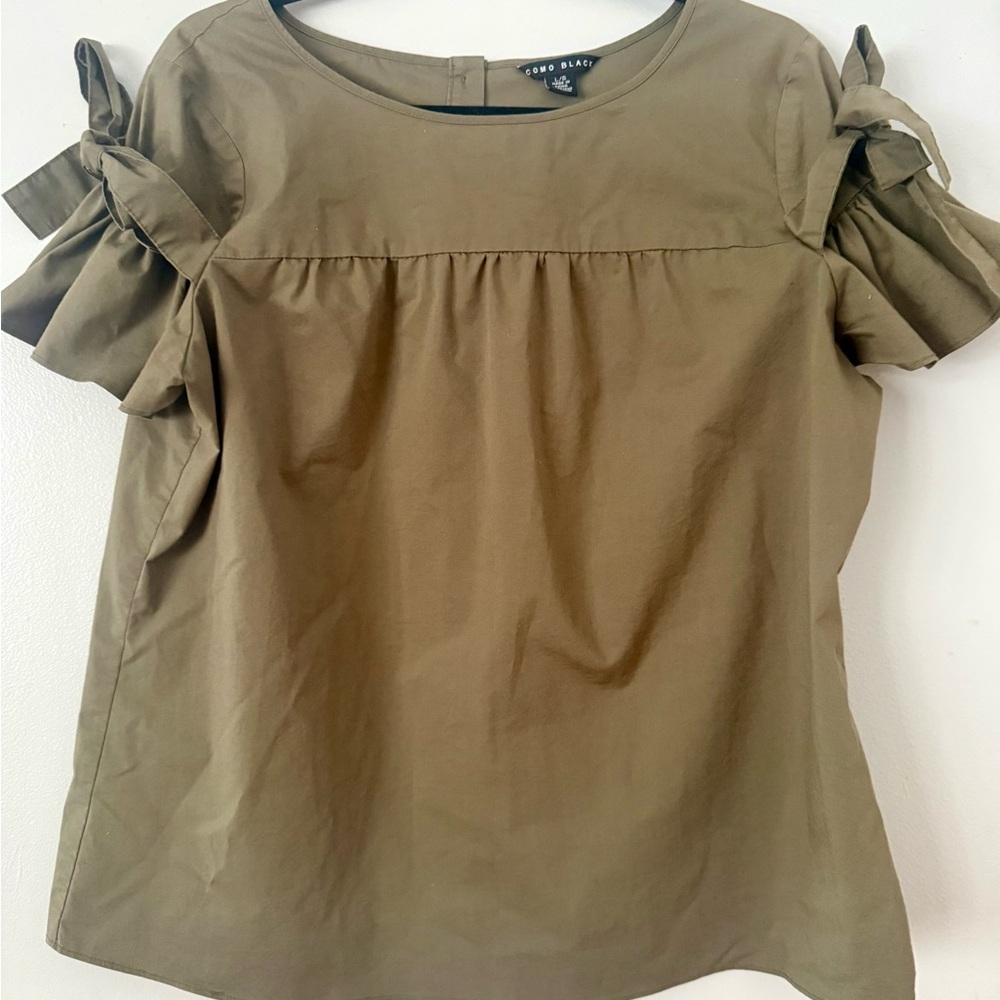 Cute Olive Blouse with Bow Details Sweet Soldier